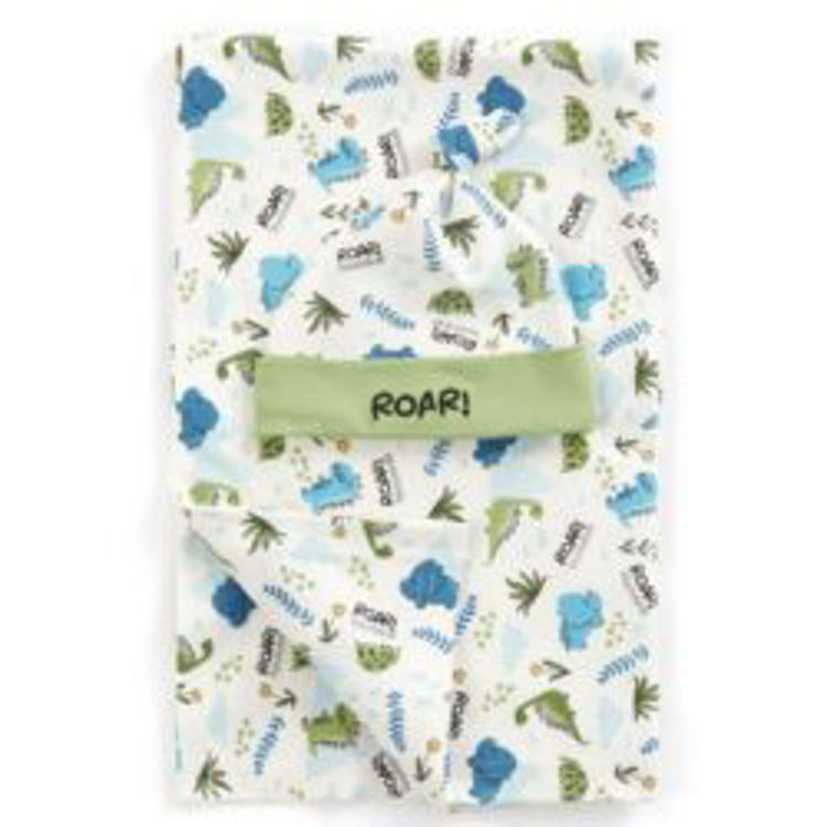 Picture of 9C223: 7451-BABY DINOSAUR PRINT HAT & SWADDLE WRAP SET (0-6